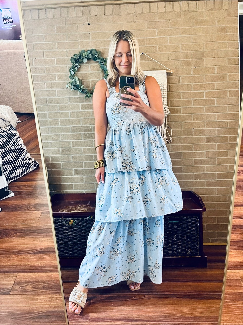Sugarlips Light Blue Floral Smocked Maxi Dress